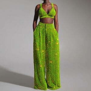 OFUURE Liza Sequin Green Pants Sz M